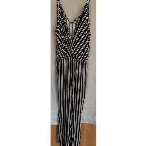 Black and White Stripe Jumpsuit with Leg Slit